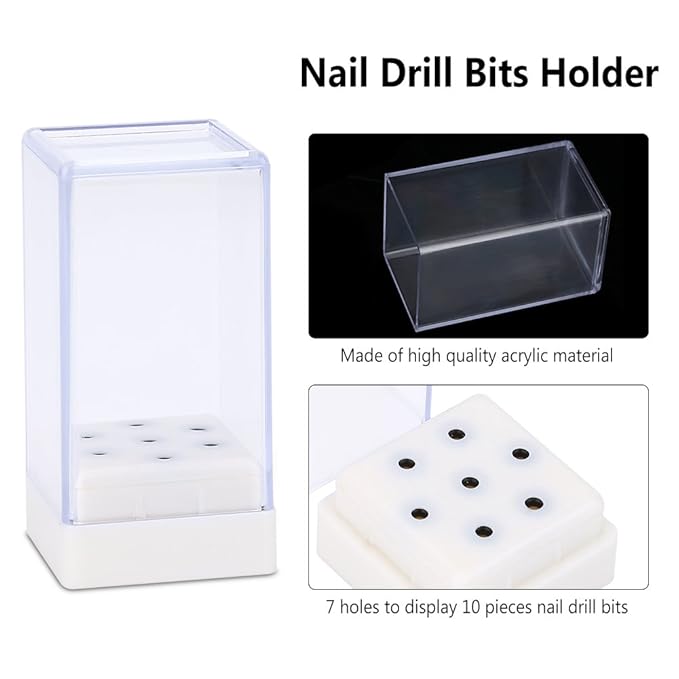 7 Holes Nail Drill Heads Bits Holder Organizer Box Container for Nail Grinding Heads Display
