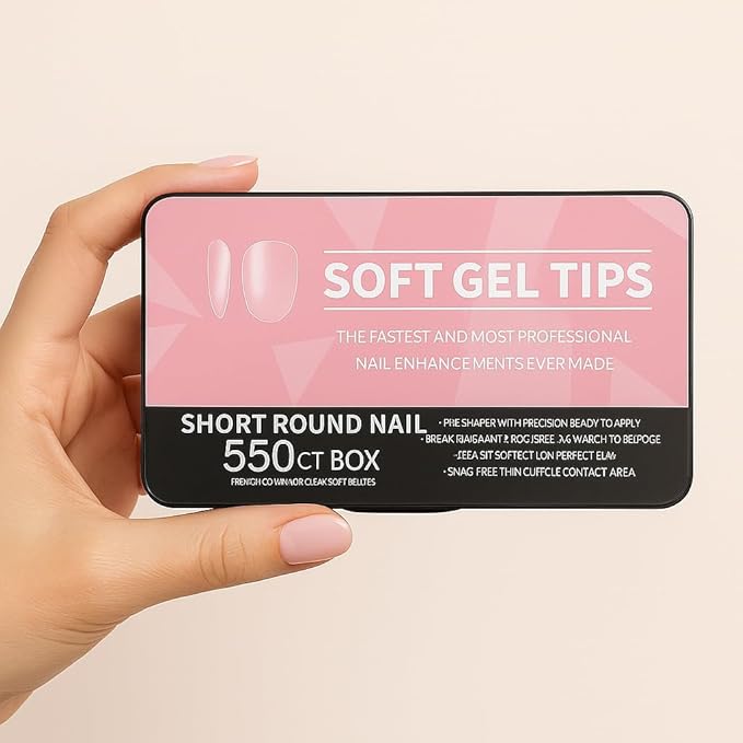 Gel Nail Tips Shape, 550 Pcs Half Matte Pre-Etched Press On False Nails, Full Cover Acrylic Nail Tips Kit for Nail Extensions, DIY Salon Nails. (Short Round Nail, Clear)