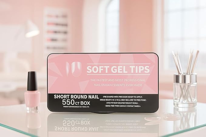 Gel Nail Tips Shape, 550 Pcs Half Matte Pre-Etched Press On False Nails, Full Cover Acrylic Nail Tips Kit for Nail Extensions, DIY Salon Nails. (Short Round Nail, Clear)