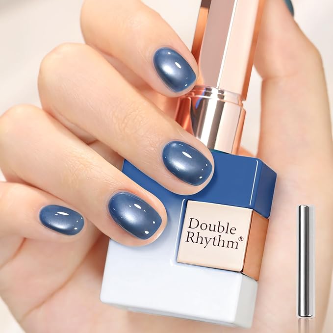 Double Rhythm 15ML Jelly Glass Cat Eye Gel Polish with Magnet Holographic Glitter Shimmer Translucent Sheer Color Salon Soak Off Magnetic Nail at Home (Sky Blue-MC1237)
