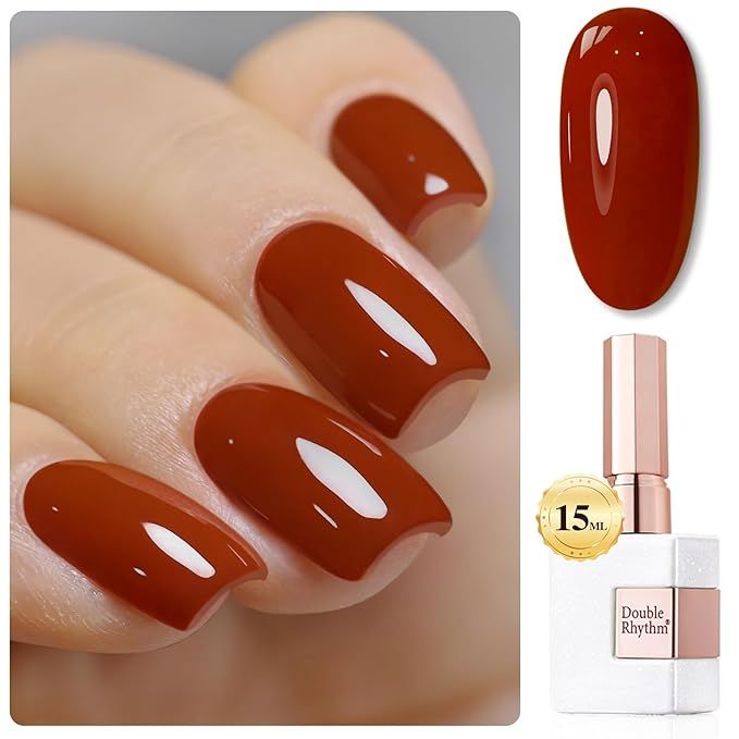 Double Rhythm Gel Polish 15ML Jelly Sheer Pastel Light Milky Color Pearl White Bottle 1 PC 0.5 OZ Full Size Nail Art Salon at Home (Brick Red-D1488)