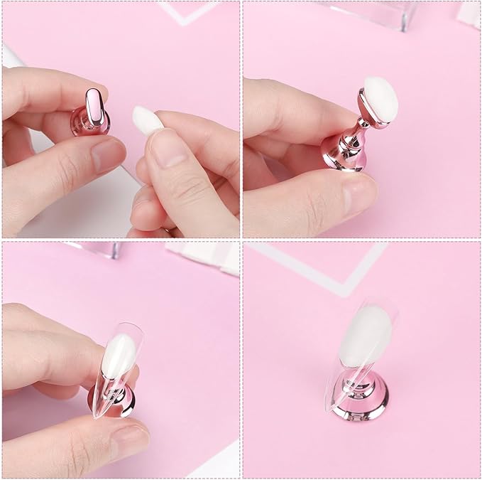 Etercycle Acrylic Nail Display Stand DIY Nail Crystal Holder Magnetic Practice Stands with Reusable Adhesive Putty Clay for False Nail Tip Manicure Tool (Pink)