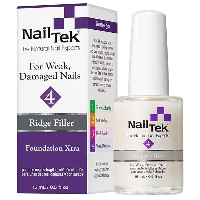 Nail Tek Foundation Xtra 4, Ridge Filling Strengthening Base Coat for Weak and Damaged Nails, 0.5 oz, 2-Pack
