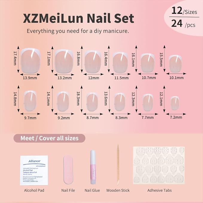White French Tip Press On Nails, Extra Short Square Designer, Reusable Acrylic Fake Nails with Glue, Glossy Soft Gel Nails for Wedding and Party, Stick On Glue On Nails for Women - Gift