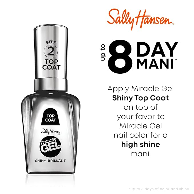 Sally Hansen Miracle Gel™, Shiny Top Coat, Long Lasting, Gel-Like Formula, No UV Lamp Needed, Clear Nail Polish