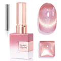 Double Rhythm 15ML Jelly Glass Cat Eye Gel Polish with Magnet Holographic Glitter Shimmer Translucent Sheer Color Salon Soak Off Magnetic Nail at Home (Pink Orange-MC1195)