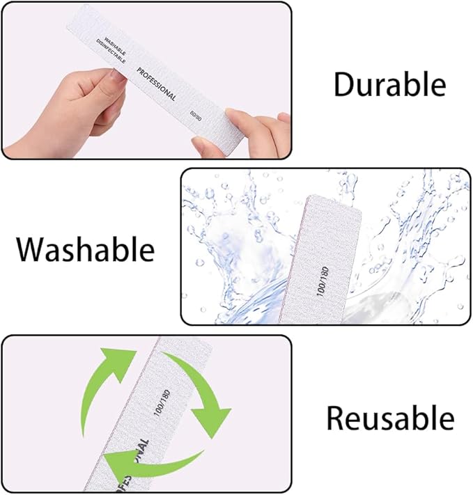 25PCS Professional Rectangular Emery Board Nail Files, 80/80 Grit Dual-Sided Buffer, Reusable Nail Filing Tools for Natural & Acrylic Nails, Home & Salon Manicure Supplies