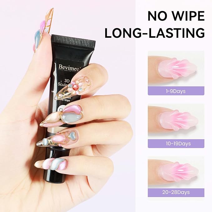 3D Nail Gel, Clear Sculpting Gel for Nail Art No Wipe Molding Gels For Nails, Easy To Sculpture Gels for 5D Nail Design, Nail Charm, Liner, Drawing, Embossing Nail Decoration DIY Manicure