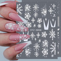 CHARMARK Snowflake Nail Art Stickers, 4 Sheets (White, Snowflake Pattern, Matte Finish, 5D Embossed, Romantic & Classic Style, Plastic Material, Indoor Use, Winter Theme)