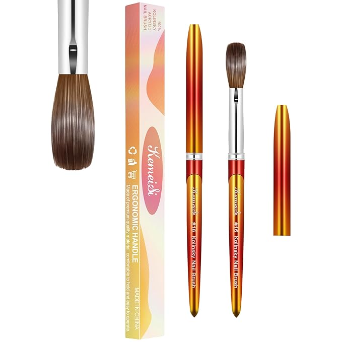 Acrylic Nail Brush Size 16, Kolinsky Nail Art Brushes for Powder Application, Sturdy Handle Oval Shaped Design Tools for Professional Manicure DIY