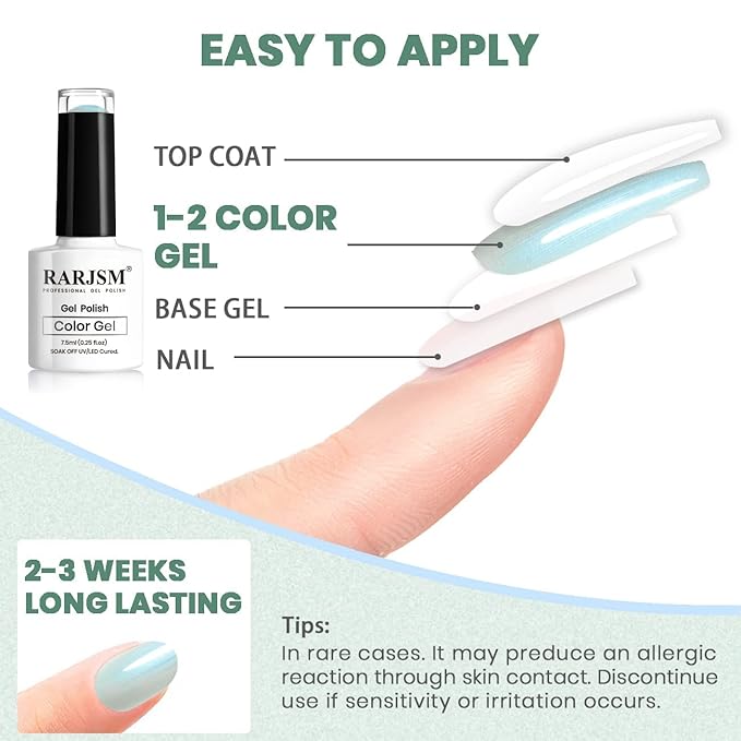 RARJSM Pearl Gel Nail Polish, Glitter Gel Polish Shimmer Mermaid NailGel Soak Off for Salon Home DIY Manicure Use