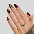 LAMIMOSA 32Pcs Polka Dots Press On Nails Short Almond - Soft Gel Brown-Red Fake Nails in 16 Sizes, Reusable Glue on Nails Kit, DOT DOT DOT
