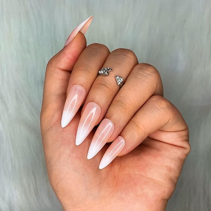 Morily 24pcs Fake Nails Matte Pure Color Medium Long Stiletto Almond Press on Nail False Tips Artificial Finger Manicure for Women (French Ombre)