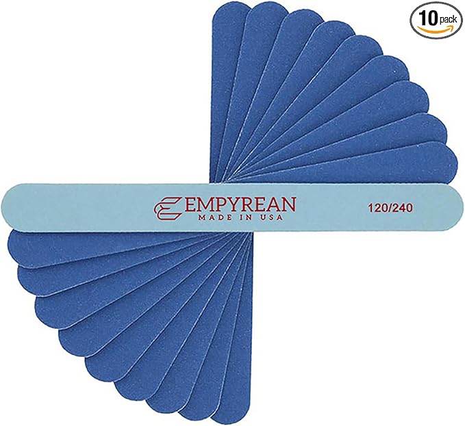 Empyrean Premium Nail Files | Made in USA | Coarse 120/240 Fine | Professionals Choice | Disinfectable Washable Reusable | Blue Nail File