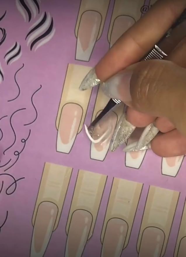 Gel & Acrylic Nail art Practice Sheet,Reusable Nail Art Training mat DIY Sticker Stencil Guide French Tip stiletto Nail Sculpting 3D Nail Design Worksheet Nail Tech Practice Gel X acrylic nails (2)