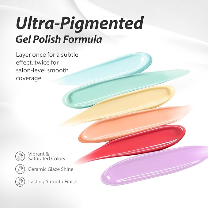 Makartt Pastel Gel Nail Polish Set: 6 Colors Spring Summer Collection Nail Polish Kit 15ML One N'Done Baby Blue Green Yellow Purple Red Soak Off UV LED Nail Art Manicure Gift for Women