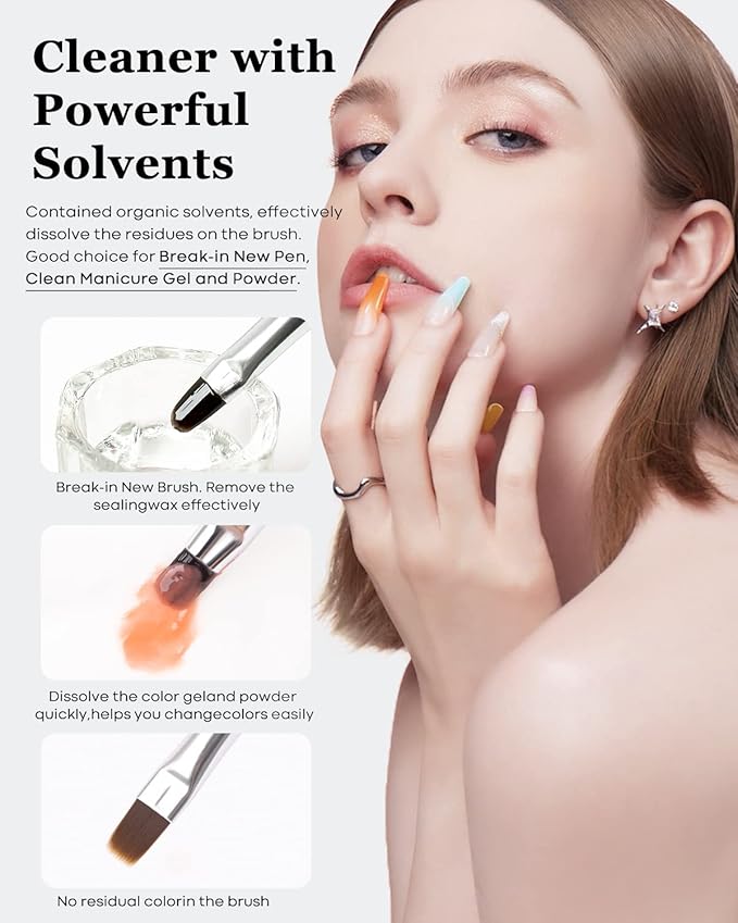 Modelones Nail Art Brush Cleaner & Restorer for Nail Polish/ Extension Gel/Solid Builder Gel/Dip Powder/Acrylic Manicure Kits DIY Salon at Home - 80ml, W/Pro Brush