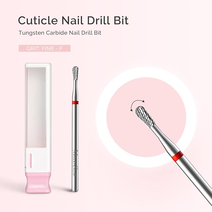 MelodySusie Cuticle Clean Nail Drill Bit, Professional Safety Carbide Under Nail Cleaner Nail Bit for Cuticle Dead Skin Nail Prepare, Two Way Rotate, Manicure Nail Salon Supply, Pear Shape, Fine
