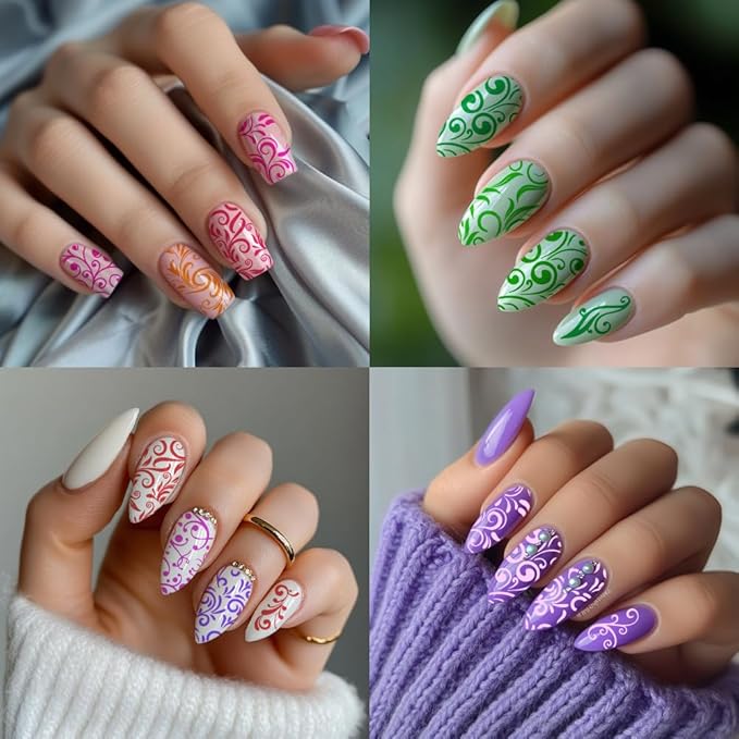 PH PandaHall 3pcs Swirl Pattern Nail Art Templates, French Nail Stamping Plate 52 Patterns Plant Floral Nail Art Stencils Stainless Steel Stamping Plates for Nail Design Print Manicure Salon Spring