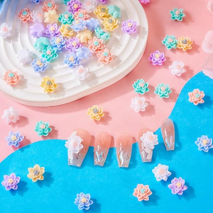 120Pcs Flower Nail Charms 3D Flower Resin Nail Art Charms Flat Back Flower Nail Art Decoration for Manicure