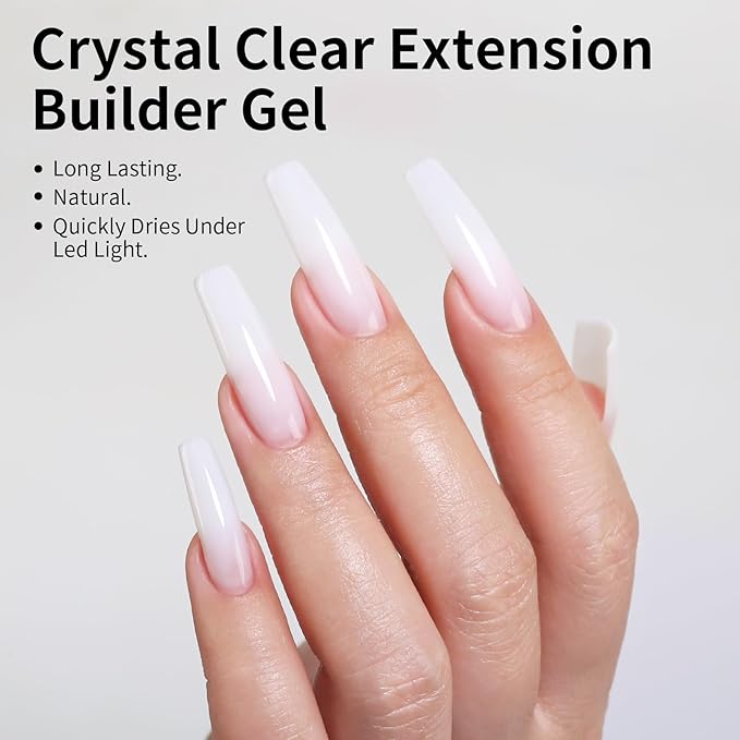 Builder Nail Gel Kit, 35g Milky White 3 in 1 Builder Gel for Nails, Hard Gel Builder Nail Extension Gel With Clear Nail Tips Model and Brush