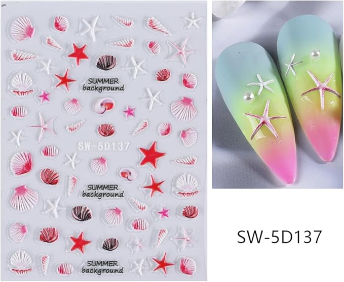 5D Embossed Beach Nail Stickers Ocean Nail Art Stickers Summer Nail Decals Self-Adhesive Nails Sticker Cute Jellyfish Shell Starfish Nail Supplies for Women Acrylic Nails DIY Manicure 3Sheets…
