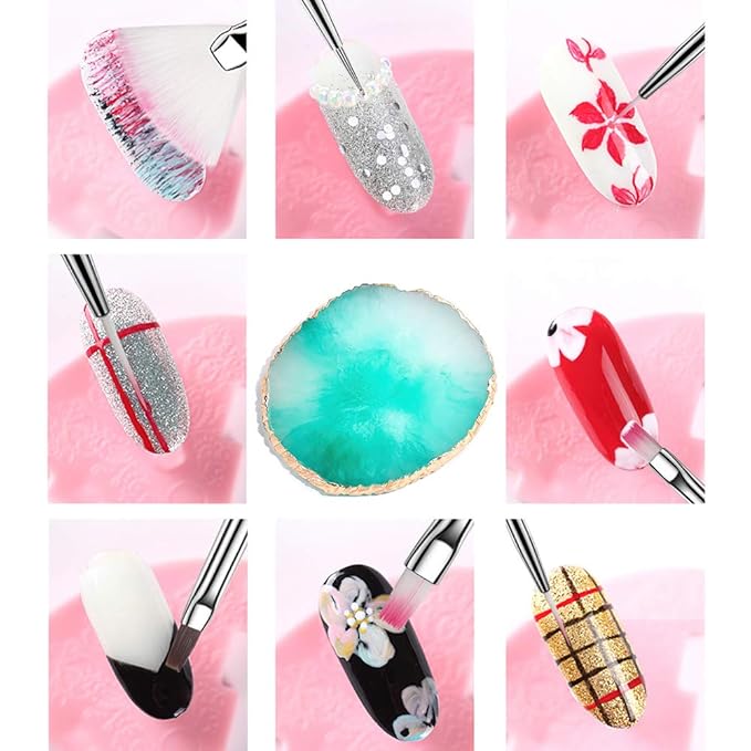 21 Pcs Nail Art Brushes Set Gel Nail Art Design Tools with Palette Nail Stuff Nail Tech Supplies 2-way Dotting Pens Acrylic Silicone Manicure Kit DIY Makeup Display Board, Green