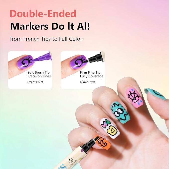 48 Colors Nail Art Pens Set, 3D Nail Polish Pens Quick-Drying Acrylic Paint Markers,For Nail Art Drawing Painting Nail Point Dotting Liner Pen, Nail Design Kit Manicure Tools Home & Salon DIY