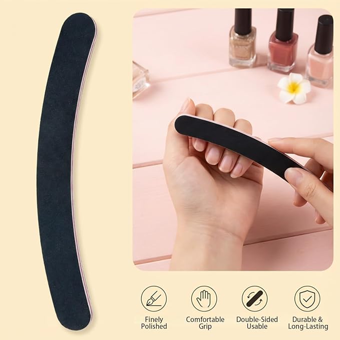 12PCS Black Banana Curved Double Sided Strip Grit Nail File Polish Emery Board Buffering Sanding Art Manicure Buffer Nail Art Tools