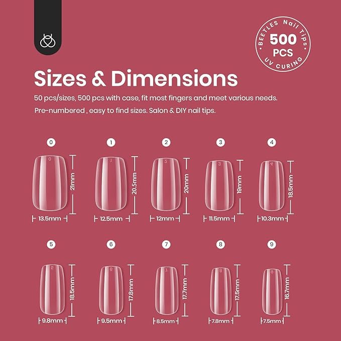 Beetles Gel Nail Tips, 500Pcs Short Square Gel Nail Tips Clear Full Cover False Nails Tips Press on Nails for Nail Art Design Easy Nail Extensions Kit