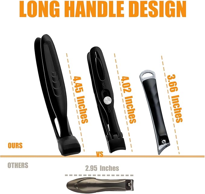 Precision Stainless Steel Heavy Duty Angled Head,Wide Jaw Clippers for Seniors,Ingrown Toenail,Thick Nail.Extra-Long Handle, Slanted Nail Cutter for Men,Women,Pregnant,Elderly.Stocking Stuffers.5Pcs