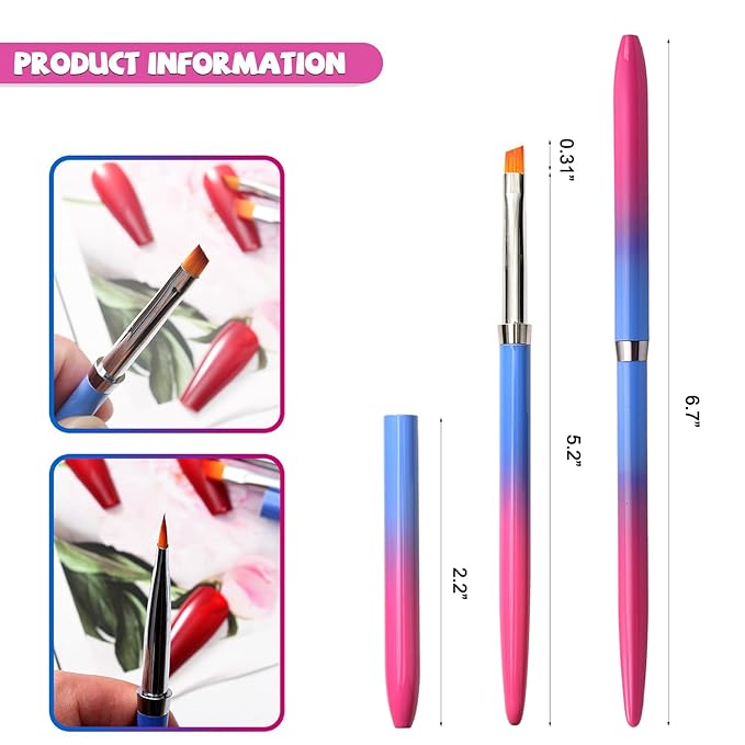 SILPECWEE 1pc Kolinsky Angled Nail Brushes, Cleaning Polish Mistake, Builder Gel, Acrylic Remover & Design Pen, Nail Clean Up Brush Nail Art Brushes Manicure Brushes Tools