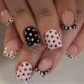 Polka Dot Press on Nails Short Square Fake Nails French Tip False Nails Cute Polka French Acrylic Nail Glossy Full Cover Glue Stick on Nail for Women Manicure 24Pcs