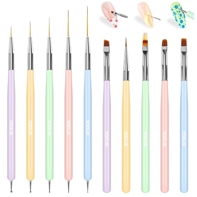 10 Pcs Nail Art Brushes Set, Nail Dotting Tools, French Tip Tool, Nail Art Deign Tools with Builder Gel Brush Polish Extension Brush Thin Liner Detail Painting Brushes, Nail Tech Supplies Kit
