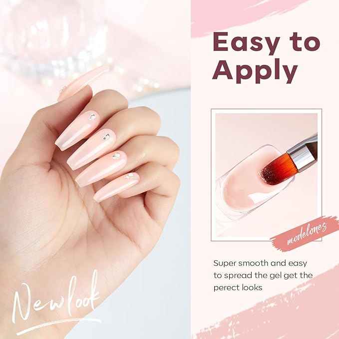 modelones Poly Gel Set 5 Colors Jelly Gel Milky White Sheer Pink Nude Translucent Nail Extension Kit DIY Art for Women