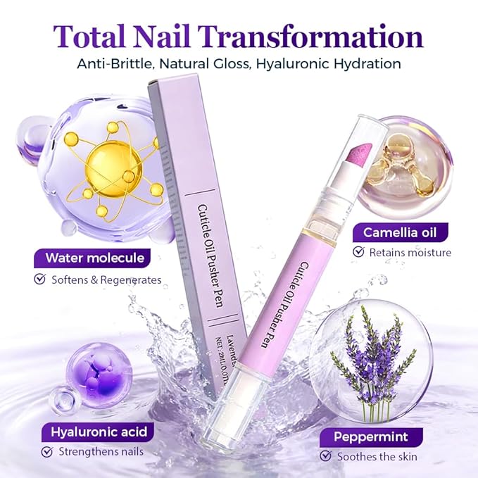 3-In-1cuticle Oil Pusher Pen, Ceramic Cuticle Oil Cuticle Pusher Nail Oil Pen For Hangnails & Dry & Damaged Nails, Nail Care Tool For Repair & Nourish Nails (2PCS)