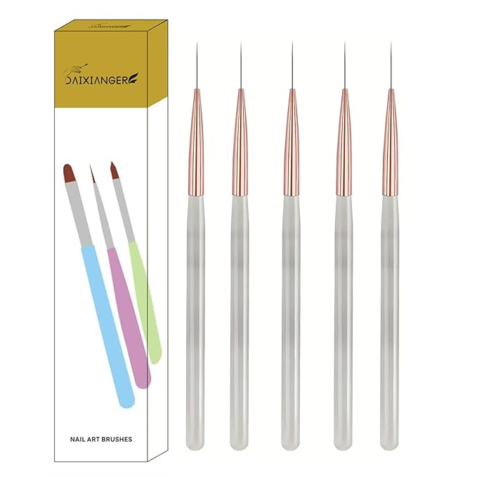 5Pcs Gray Handle Ultra-Fine Nail Liner Brush Set - Professional Nail Art Detail Brush for French Tip, Intricate Patterns, Fine Line Painting & Gel Polish Manicure, Salon & DIY Manicure Tool Kit