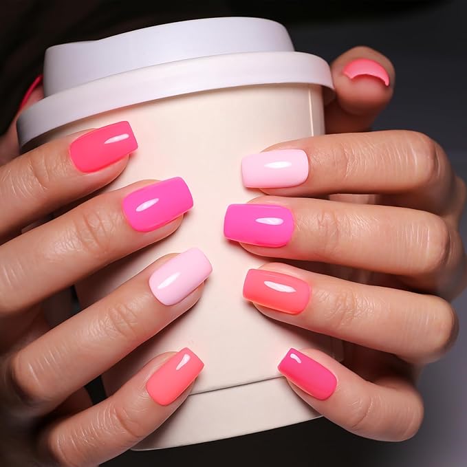 Imtiti Pink Gel Polish Set, 6 Pcs 10ml Same Color Same Bottle Cap Gel Nail Polish Set, Long Lasting 28+ Days, Self-Leveling & Chip-Resistant Nail Art Manicure Salon DIY at Home, Bright Pink(10ml*6)