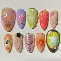 Press On Nails - Medium Almond Handmade Unique Fake Nails, Thick Acrylic and Muti-Layer Gel False Nails, Reusable Gel Cured Sturdier 3D Fake Nails,DIY Art Decorate (Size M)