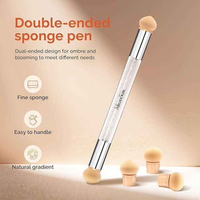 MelodySusie Nail Sponge Pen for Ombre Gradient, Double Ended Sponge, 16pcs Replaceable Sponge for Nail Art Tools for Home and Salon Use