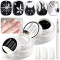 Gel Paint for Nails Art, 2PCS Black and White Gel Nail Polish No Wipe for French Tips Flowers Drawing Ombre Design UV/LED Curing Needed with Brush Pen & Sponges Home Manicure Salon Supplies