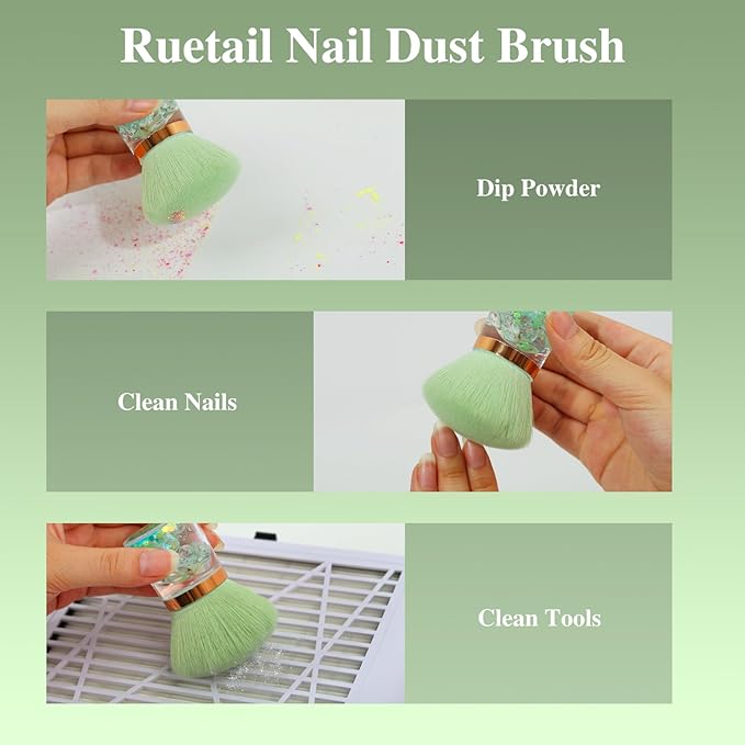 Nail Dust Brush for Arts, Powder Remover, Collector, Blush, Makeup Brushes, Acrylic Tools (Green-Round Head)
