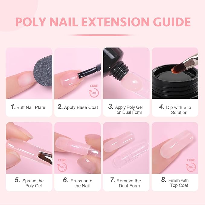 GAOY Poly Gel, 60g Pink Builder Gel Nail Enhancement for Beginner & Professional Salon DIY at Home