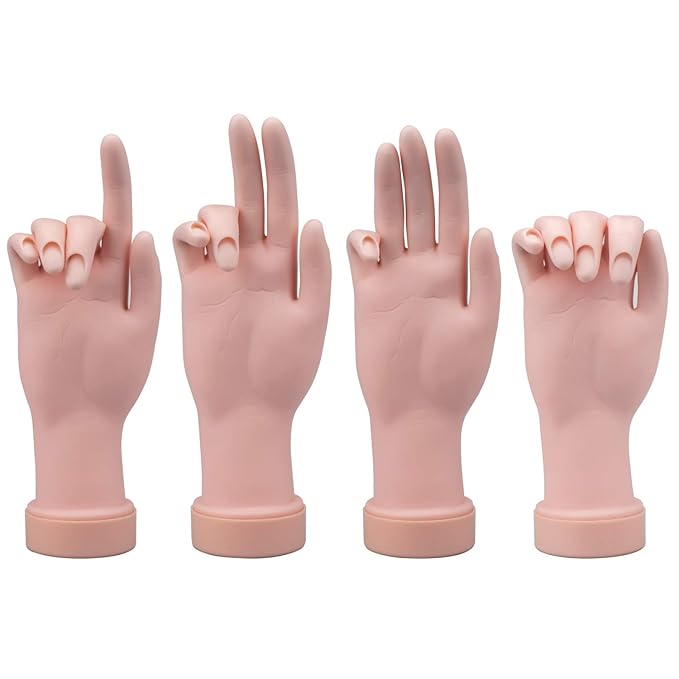 Hedume 3 Pack Practice Hand, Nail Trainning Practice Hand, Fake Hand for Nails Practice, Flexible Movable Fake Hand Manicure Practice Tool for Nail Art Training