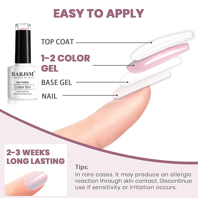 RARJSM Pearl Gel Nail Polish, Glitter Drawing Gelpolish Pink Shimmer Mermaid Nail Gel Soak Off U V G e l for Salon Home DIY Manicure Use