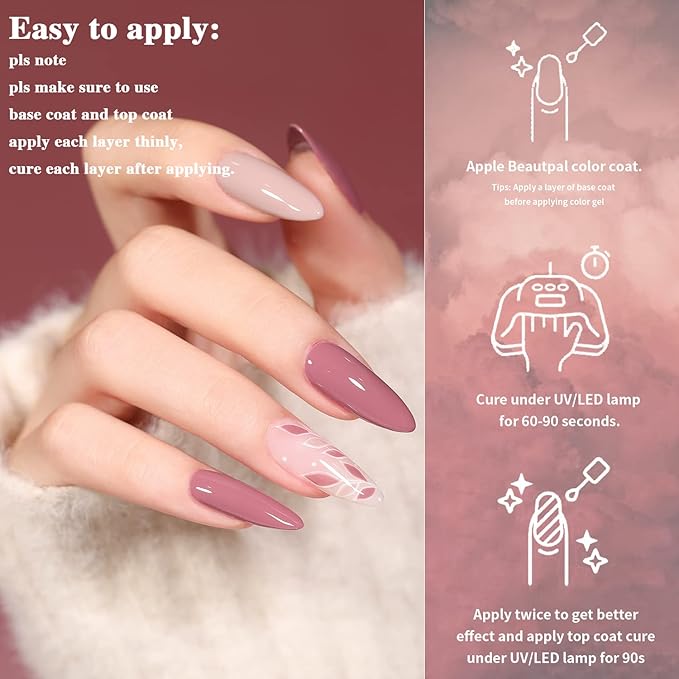Beautpal Red Gel Nail Polish Set 10PCS Nude Red Sparkle Burgundy White Nude Champagne Sliver Gel Polish kit Soak Off Nail Art Design Manicure Gifts For Women Girls 7ml