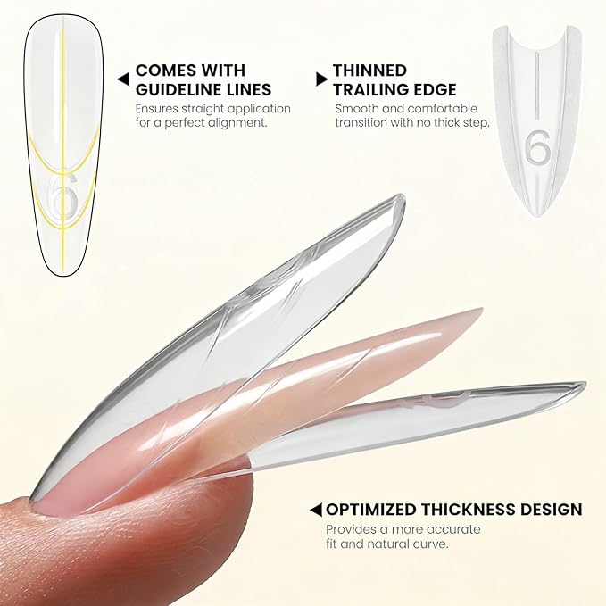 Sandwich Dual Nail Forms 240PCS - Quick Builder Gel Extension Kit, Almond Round Reusable Nail Molds with Guidelines, 15 Sizes for Professional DIY