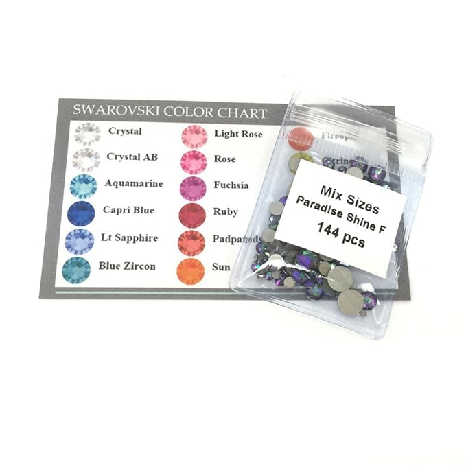 SWAROVSKI CRYSTAL PARADISE SHINE (001 PARSH) 144 pcs 2058/2088 Crystal Flatbacks rhinestones nail art mixed with Sizes ss5, ss7, ss9, ss12, ss16, ss20, ss30