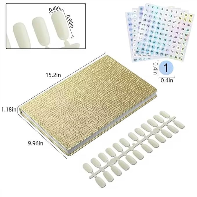 308 Colors Nail Swatches Book with 360 Nail Tips and Number Labels Professional Nail Color Chart Card Display Gel Polish Book Nail Painting Practice Design Board No Need Pasting, No Need Glue