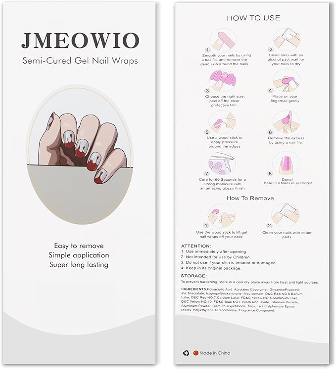 JMEOWIO Gel Nail Stickers Halloween Semi Cured Gel Nail Strips Wraps UV/LED Nails Art Design Decoration Accessories